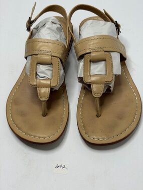 Bernardo Tan Leather T-Strap Buckle Sandals